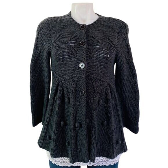 Vertigo Paris Black Wool Knit Soft Sweater Snap Button Cardigan Size S - Picture 1 of 10